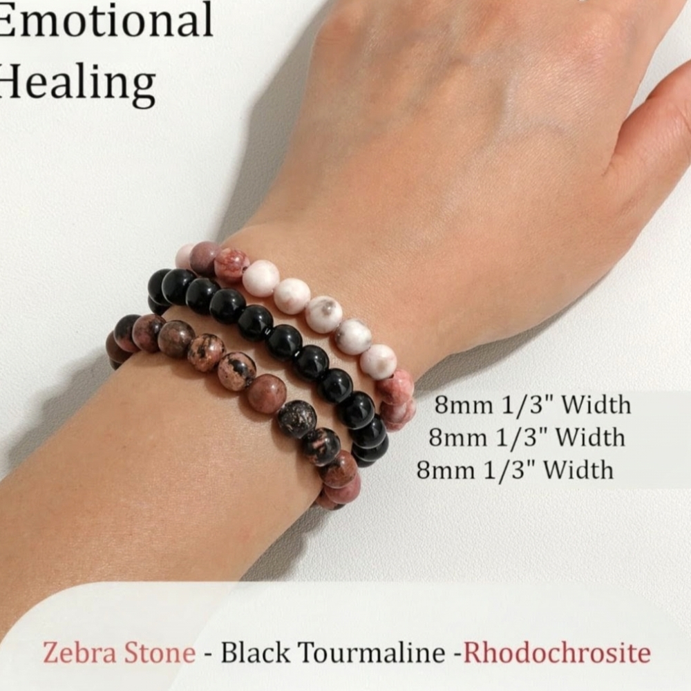 Pink Black 3-piece Bracelet Set Natural Stone Chakra Bracelets - Picture 5 of 7